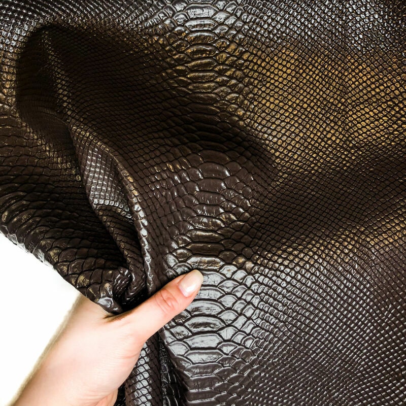 Dark Brown Lambskin Leather With Snake Print 0.7mm/1.75oz / DARK BROWN SNAKE 1038