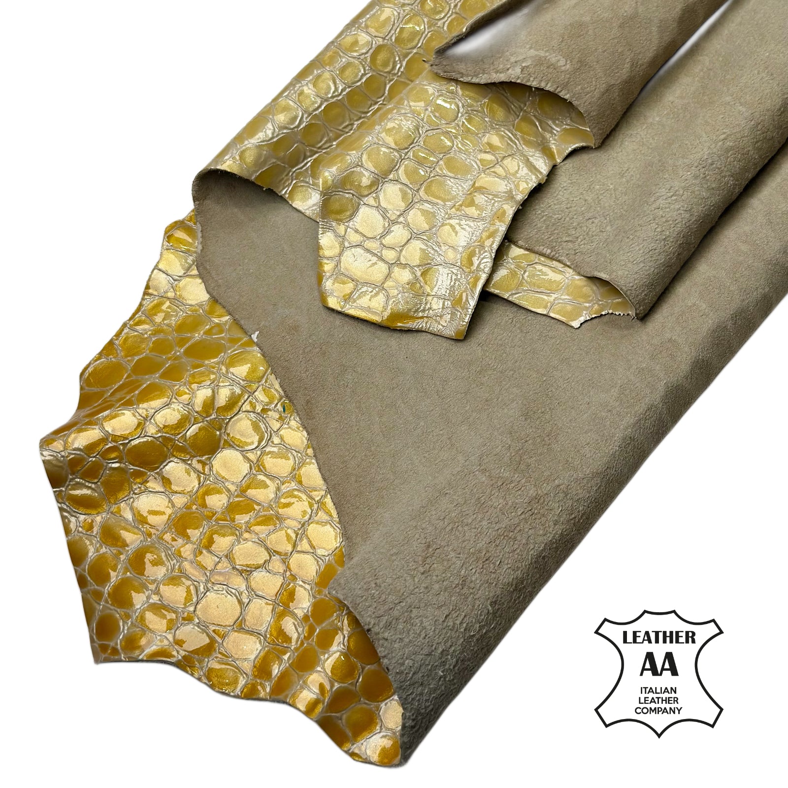 Yellow Embossed Lambskin Leather With Crocodile Print 1 mm // 2.5 oz CROCO 1681