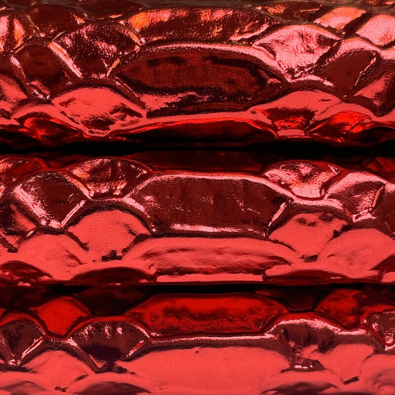 Red Metallic Lambskin Hides With Snake Print 0.7mm/1.75oz / RUBY SNAKE 1182