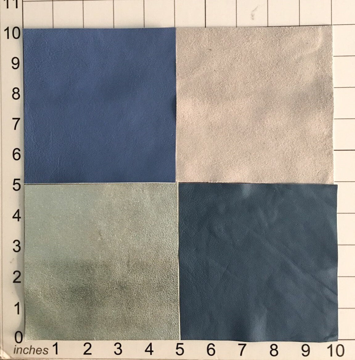 Blue, Gray Mix 5x5in Leather Scrap 4 pcs Meatllic Silver, Sude