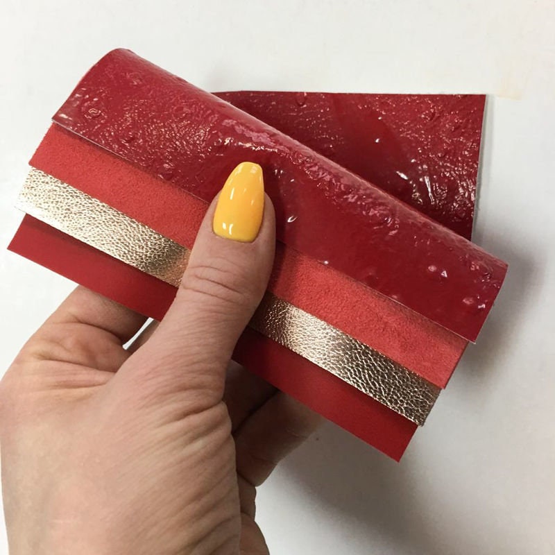Red & Rose Gold Leather Mix 5x5in Sheets Four Real Pieces
