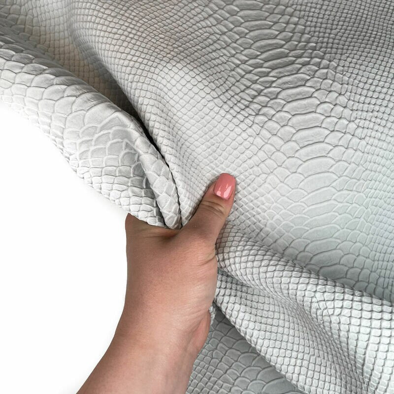 White Grayish Lambskin Leather With Snake Print 1.1mm//2.75oz Brich Snake 1187