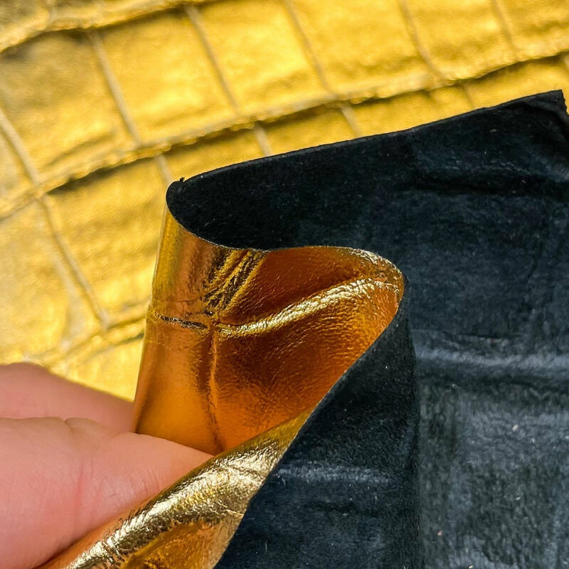 Gold Lambskin Leather With Crocodile Print 0.8mm/2oz / GOLD ALLIGATOR 1315