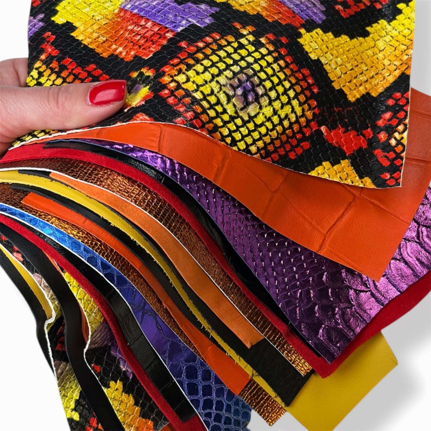 Crazy Snake Print Mix Limited Leather Remnant Packs 0.8-1.3mm/2-3.25oz
