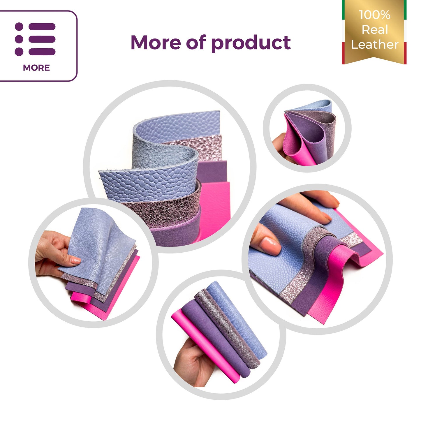 Barbie Set 5x5in Four Genuine Leather Pieces - Pink,Purple Lambskin Scraps