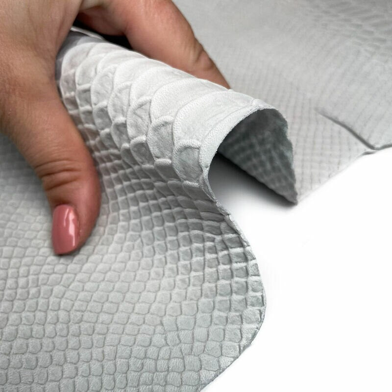 White Grayish Lambskin Leather With Snake Print 1.1mm//2.75oz Brich Snake 1187