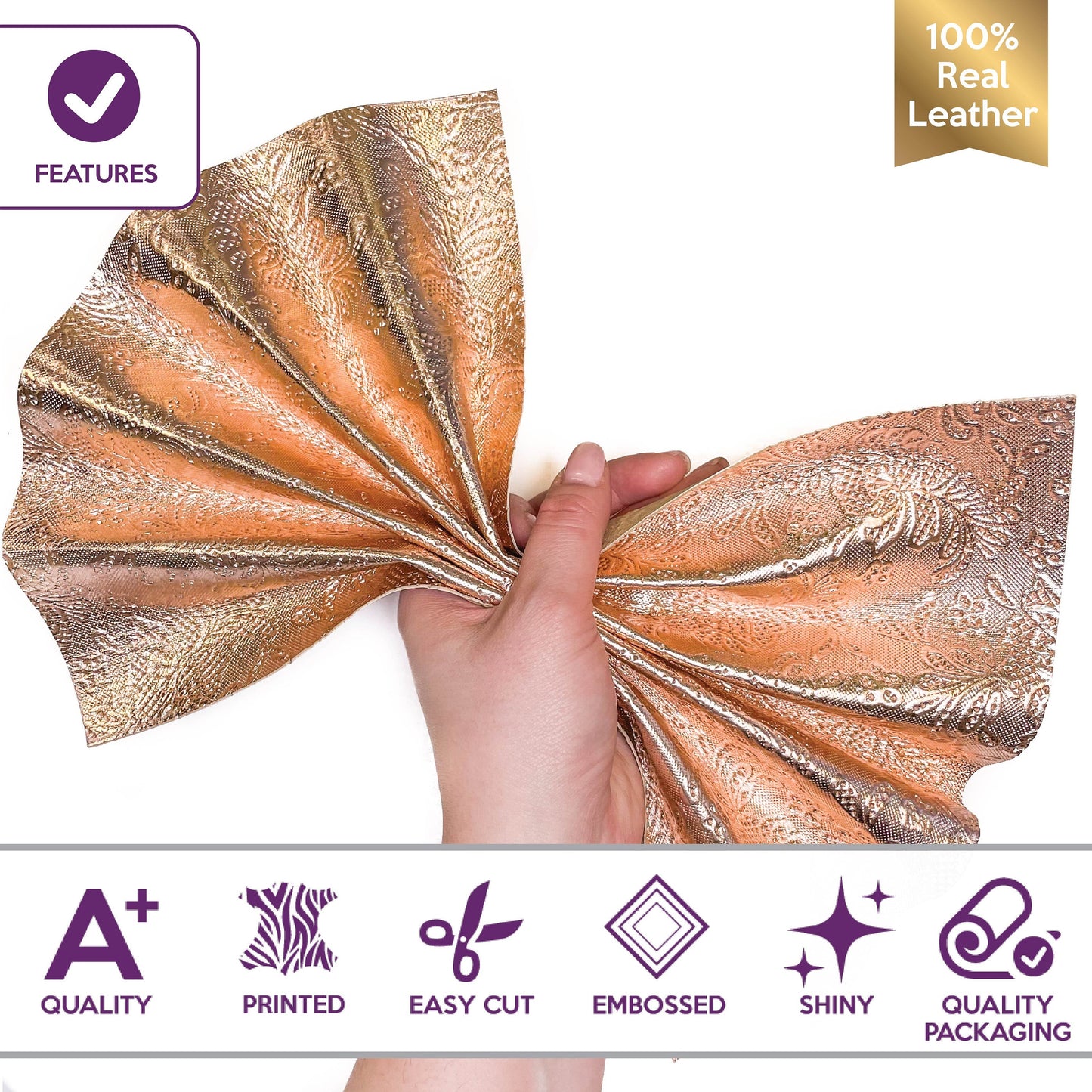 Rose Gold Lambskin Sheets With Print 0.6mm/1.5oz / ROSE GOLD FLOWERS 1011