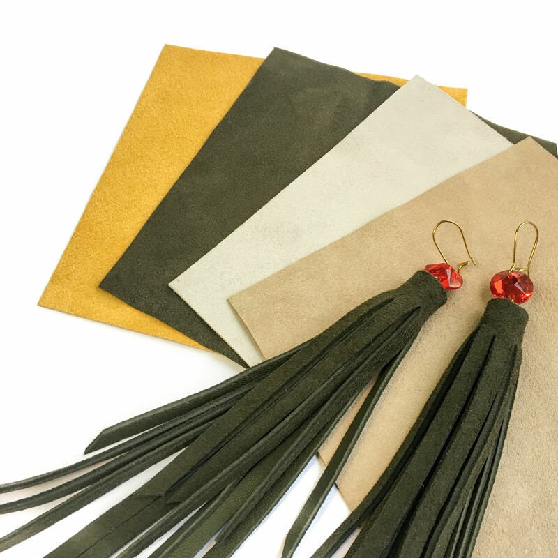 Suede Set 5x5in Genuine Leather 4 pcs - Yellow,Green,White,Beige