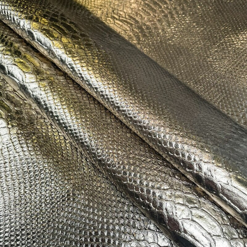 Dark Gold Lambskin Leather With Snake Print 0.4mm/1oz / GOLDEN REPTILE 1181