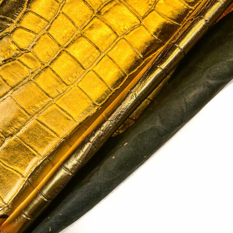 Gold Lambskin Leather With Crocodile Print 0.8mm/2oz / GOLD ALLIGATOR 1315