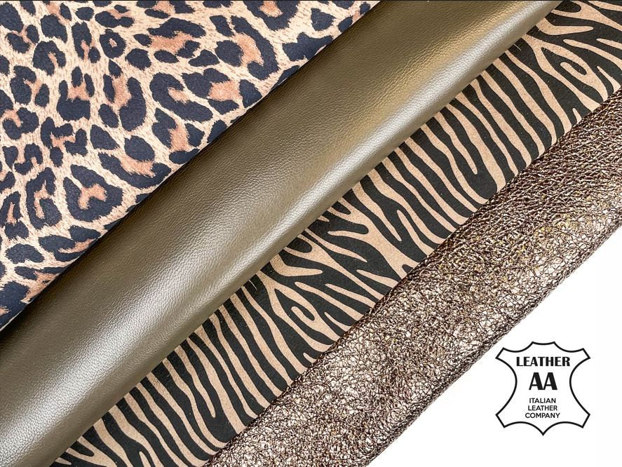Classic Suede Animal Print Khaki Lambskin Bronze Bundle of 4 Hides 0.9-1.1mm/2.25 - 2.75 oz