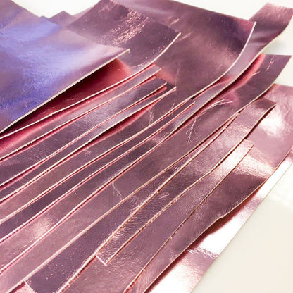 Pink Metallic Lambskin Scraps Pink Rose Leather Pieces 0.6-0.8mm/2oz