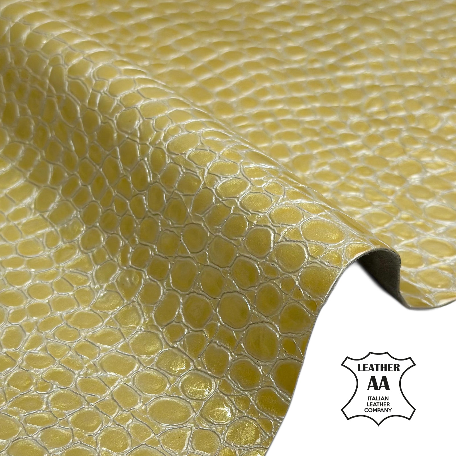 Yellow Embossed Lambskin Leather With Crocodile Print 1 mm // 2.5 oz CROCO 1681