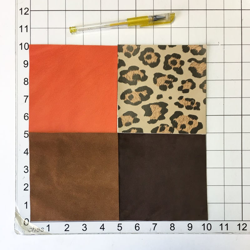 Brown And Orange, Jaguar Print 5x5in Leather Sheets 4 pcs