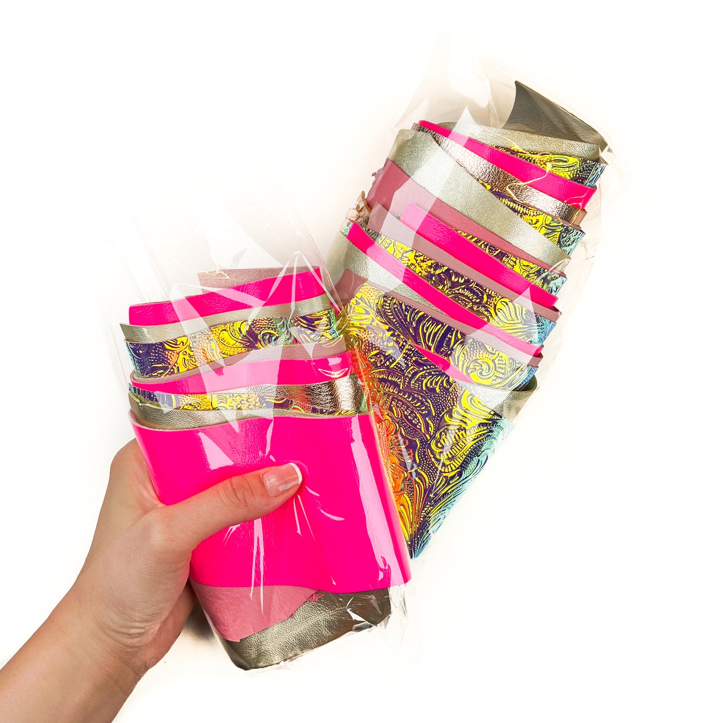 Neon Pink Barbie Holographic Gold Rose Gold Pastel Pink Scraps / All Size Pre-cut DIY Sample Mix
