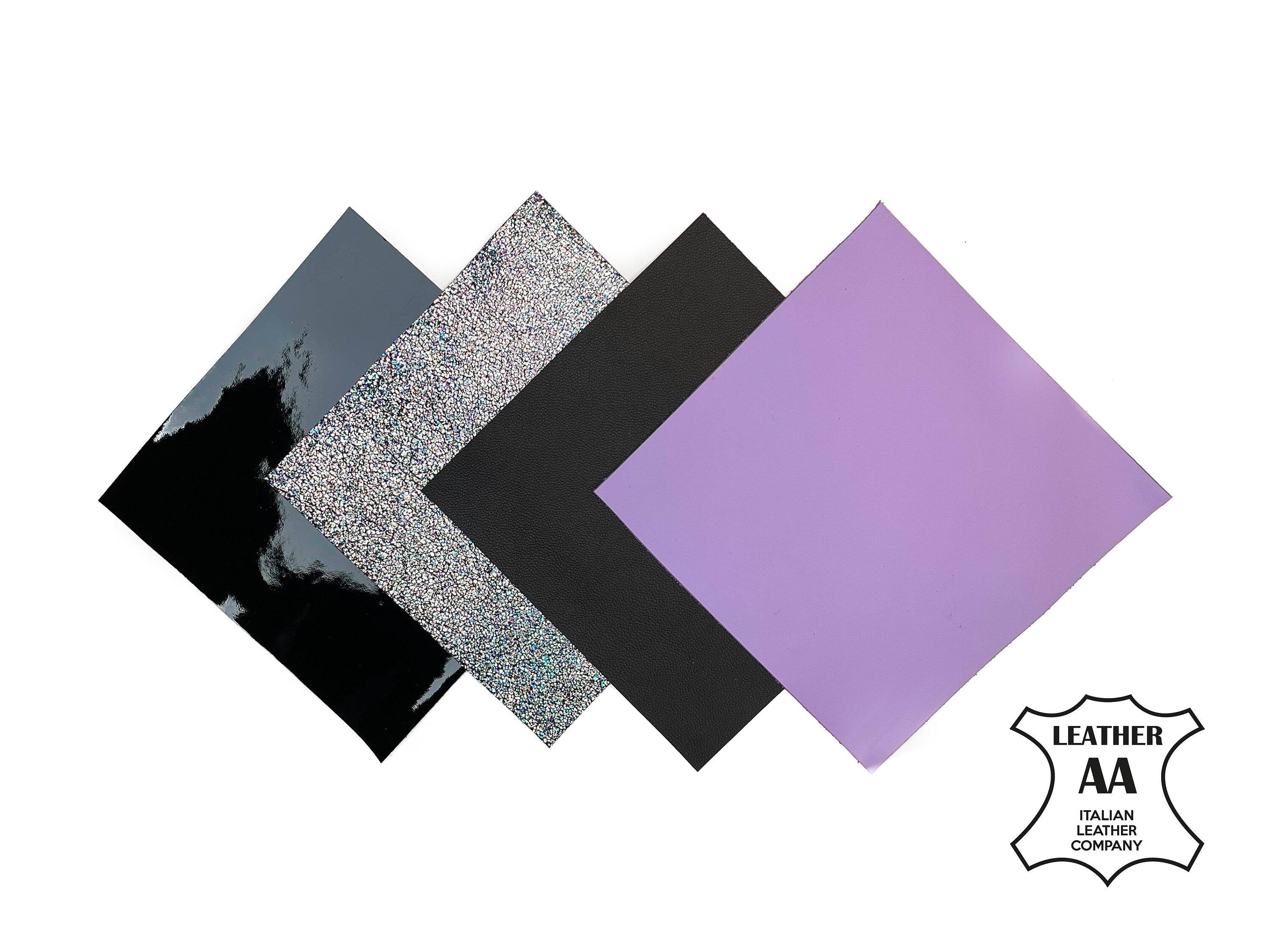 Four Leather pcs 5x5in - Lavander, Black Patent, Silver Metallic