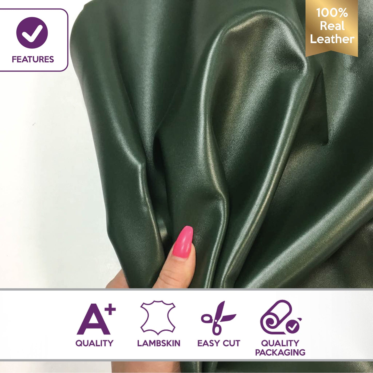 Dark Green Lambskin Leather Thick 0.9mm/2.25oz / KOMBU GREEN 590