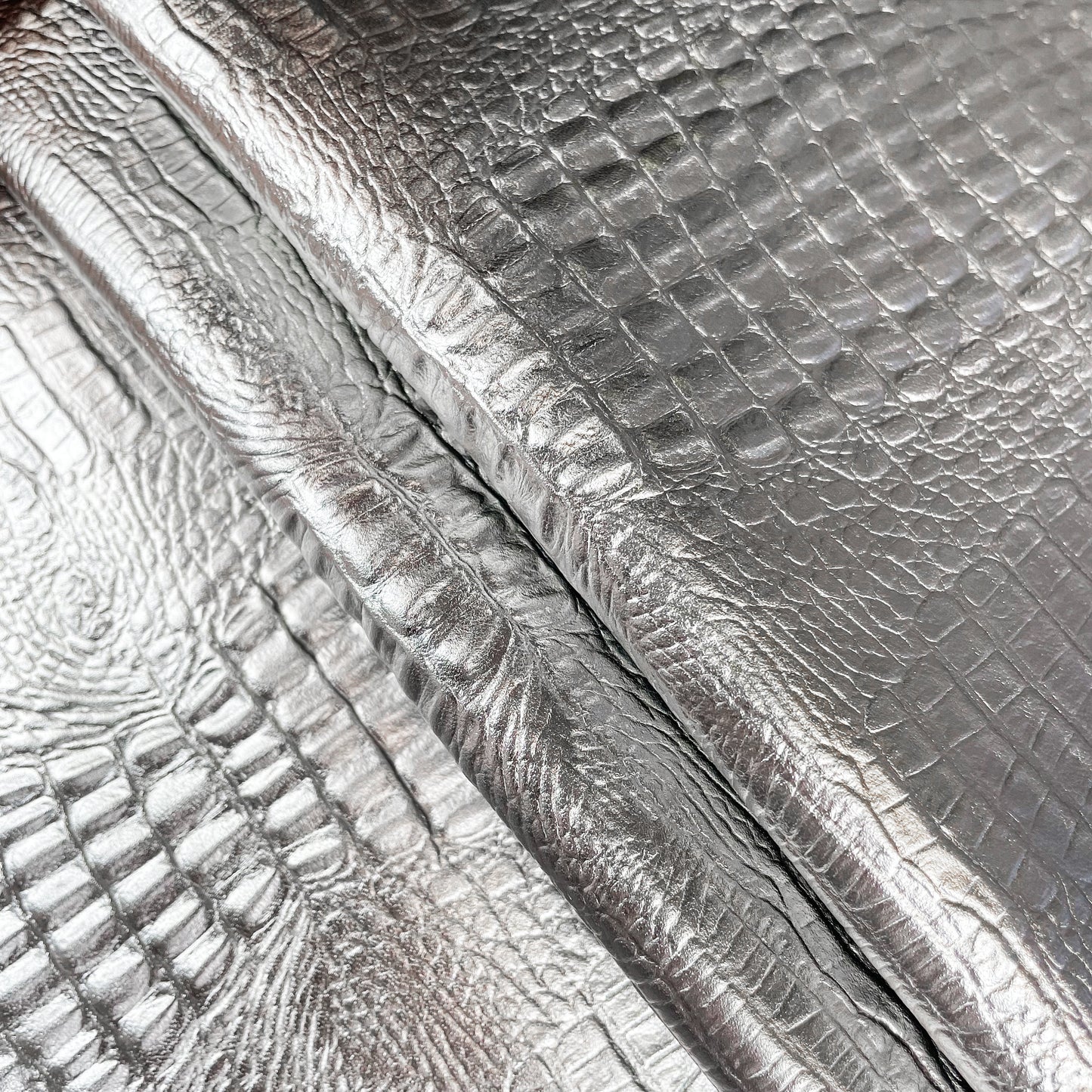Silver Lambskin Metallic Italian Skins / Flower, Crocodile, Alligator Embossing / BUNDLE of 7 Full Skins