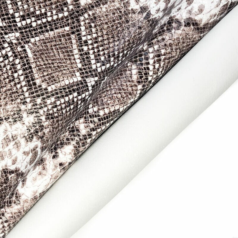 Shiny Snakeskin Print Lambskin Leather 0.9mm/2.25oz / BROWN WHITE SNAKE 981