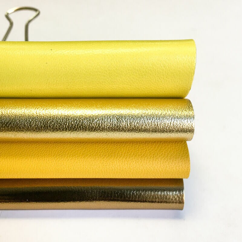 Yellow Leather Set 5x5in Four Genuine Pieces- Yellow And Gold