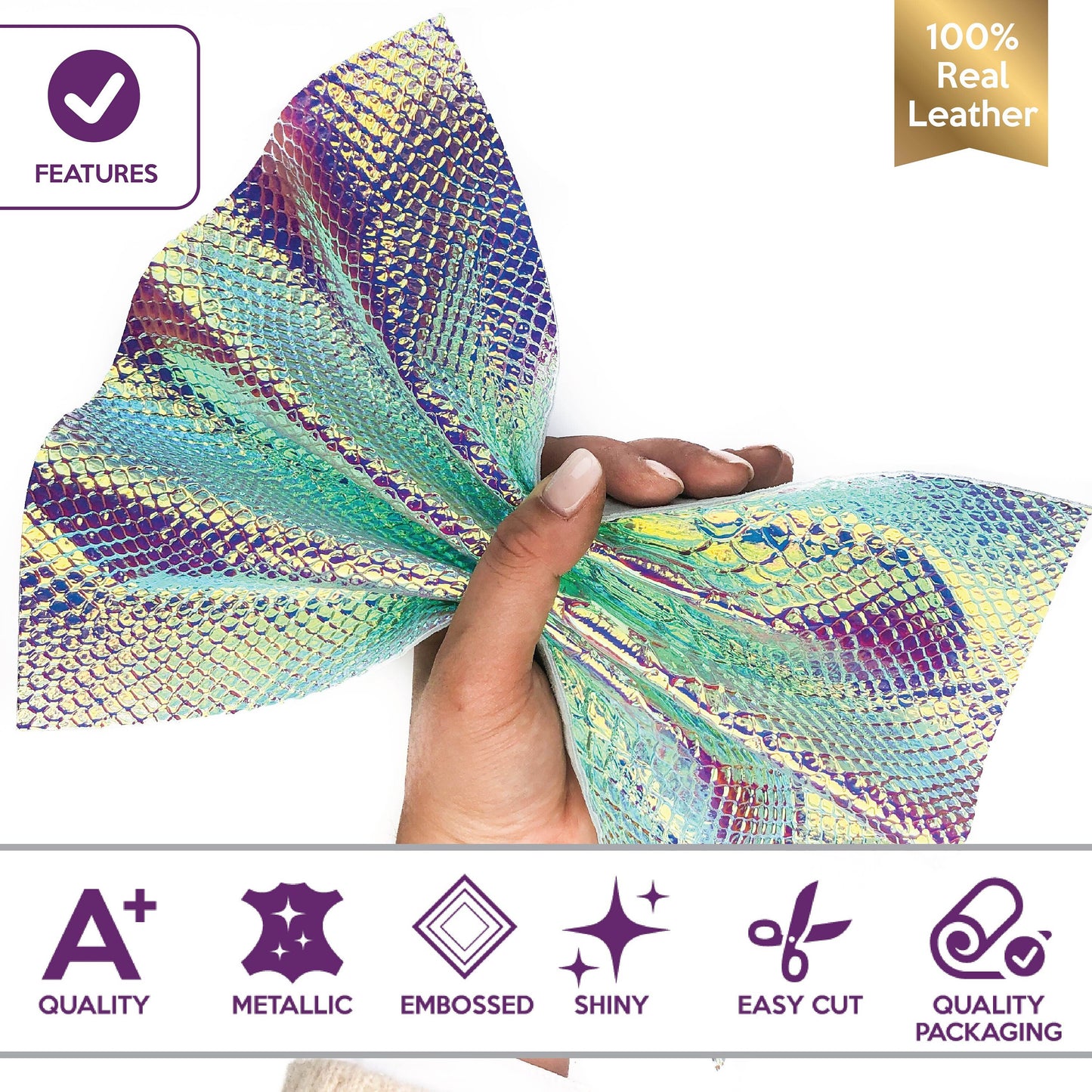 Holographic Lambskin Sheets With Snakeskin Print 1.2mm/3oz / HOLO SNAKE 977