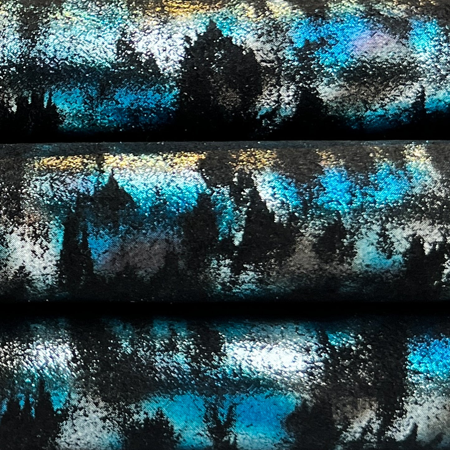 Blue And Silver Shiny Leopard Print on Black Suede Lambskin ~0.8mm/2oz / LEO 1443