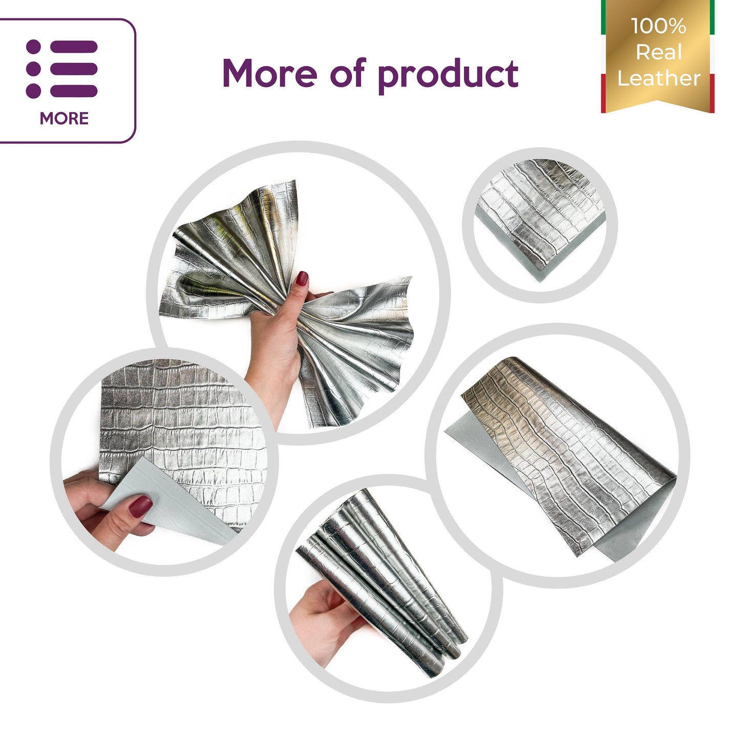 Metallic Silver Lambskin Sheets With Print 2oz/0.8mm / SILVER CROC 1236