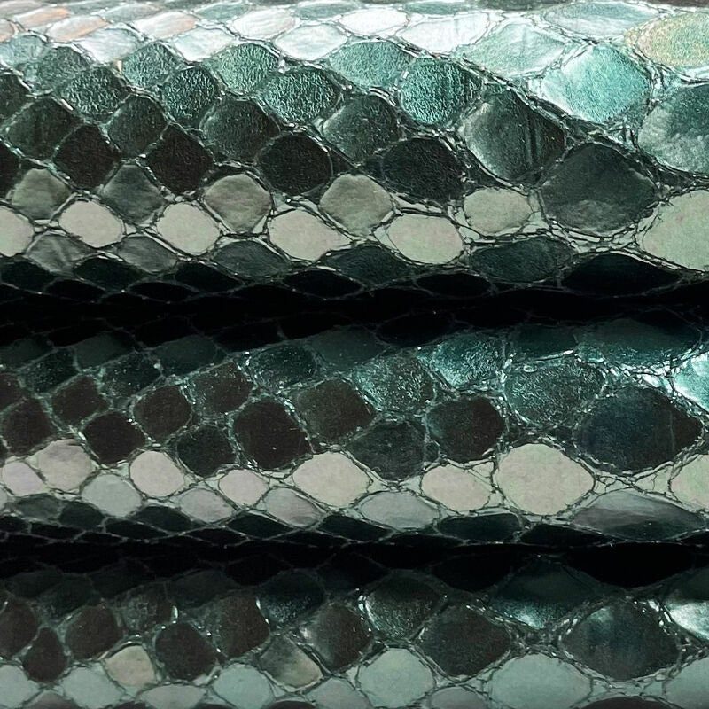 Dark Green Lambskin Leather With Print 0.8mm/2oz / SMOKE PINE SNAKE 1305
