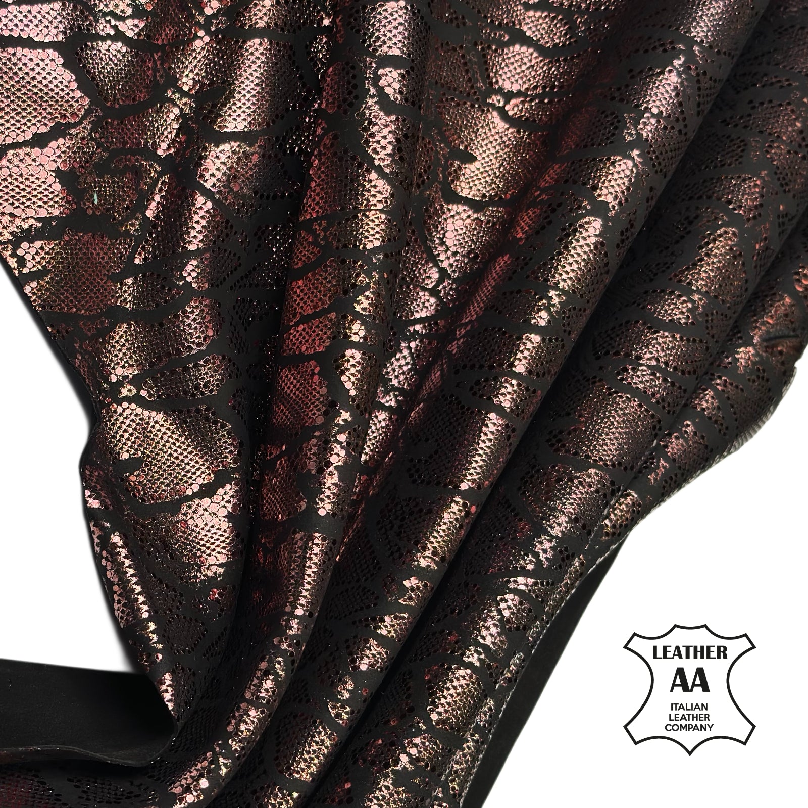 Black Suede Lambskin With Rose Gold Metallic Printed Pattern 1.2mm//3oz Obsidianrose 1707