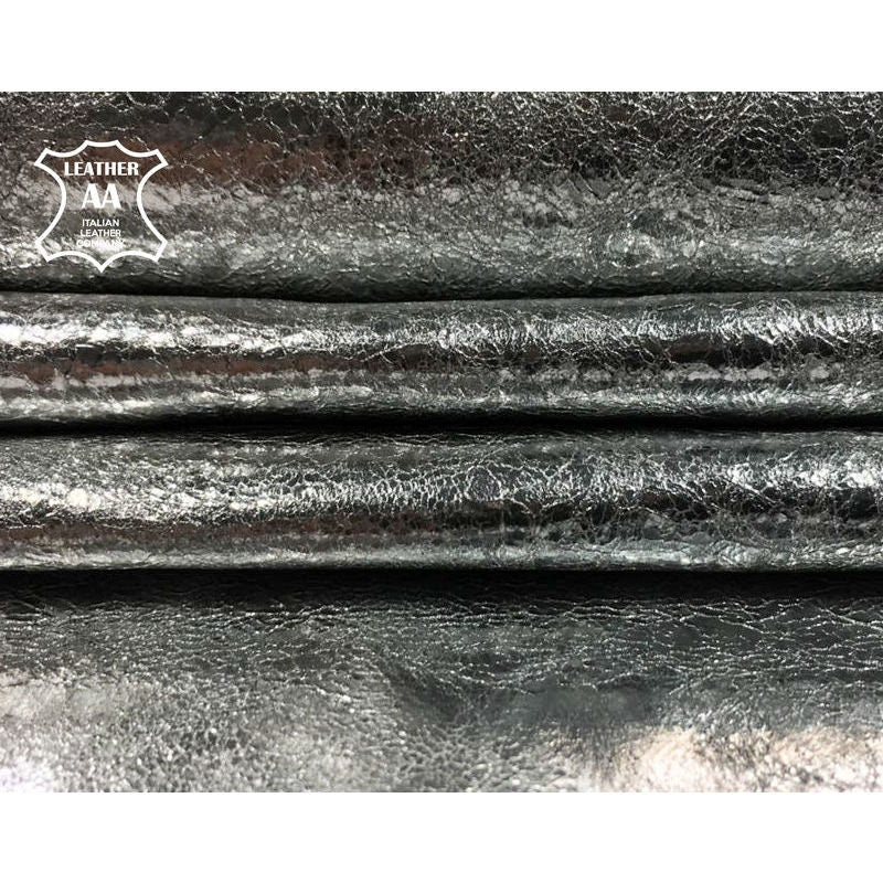 SILVER leather fabric metallic Genuine Sheep skin sheets for sewing CRUNCHY SILVER 709, 2.25 oz Thin Natural Leather pieces Silver Leather