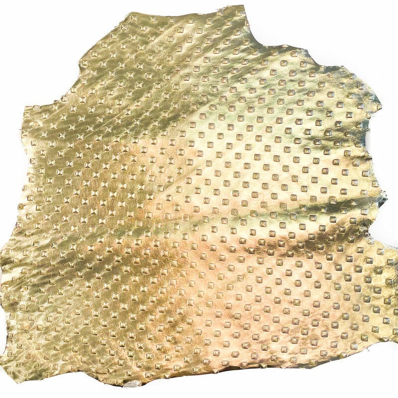 Metallic Gold Lambskin With Embossed Pyramid Studs 0.6mm/1.5oz / GOLD STUDS 1078