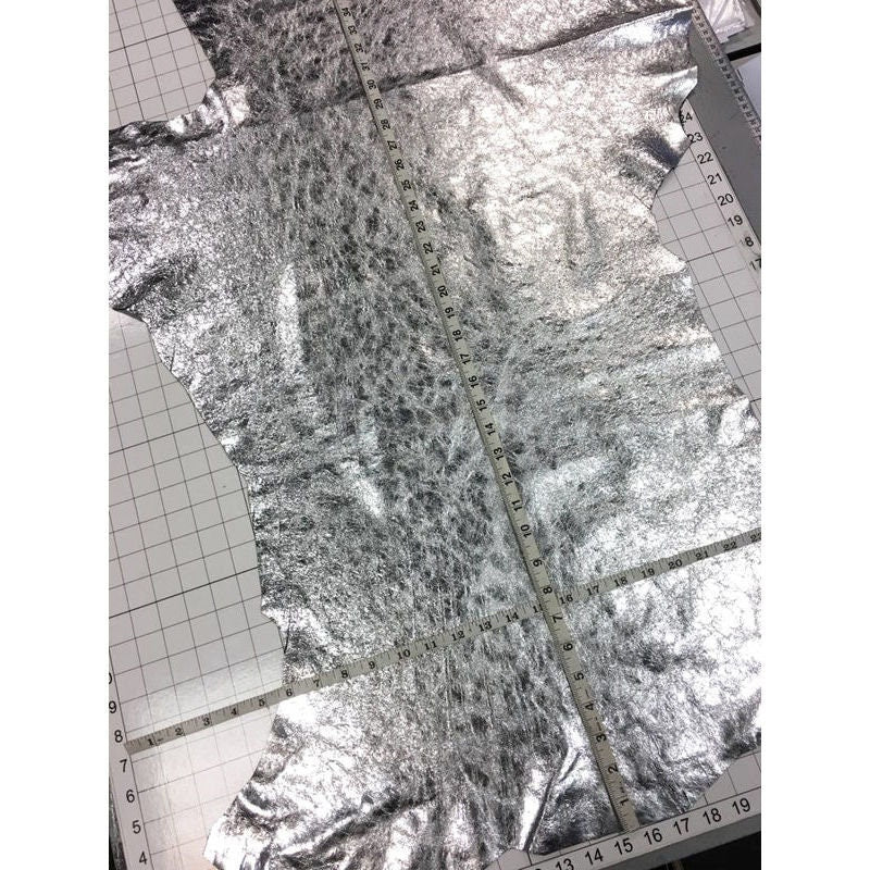 SILVER leather fabric metallic Genuine Sheep skin sheets for sewing CRUNCHY SILVER 709, 2.25 oz Thin Natural Leather pieces Silver Leather