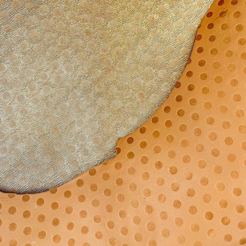 Shiny Light Gold Dotted Print Lambskin 1.0mm/2.5oz / GOLD DOTS 1363