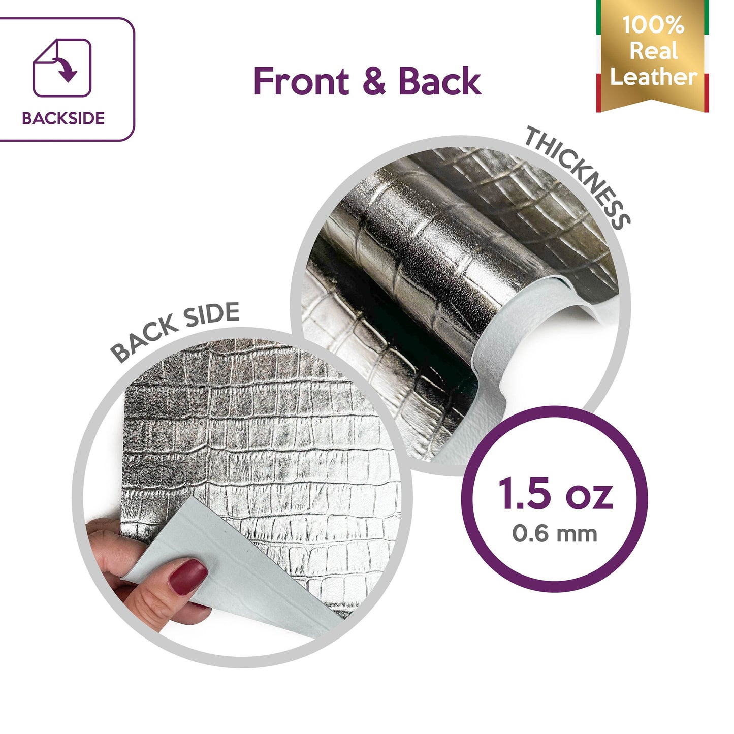 Metallic Silver Lambskin Sheets With Print 2oz/0.8mm / SILVER CROC 1236