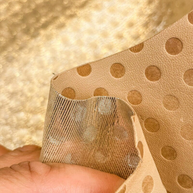 Shiny Light Gold Dotted Print Lambskin 1.0mm/2.5oz / GOLD DOTS 1363