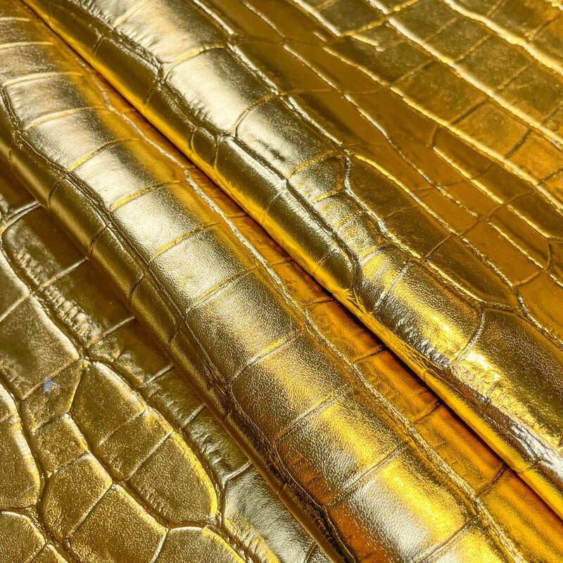 Gold Lambskin Leather With Crocodile Print 0.8mm/2oz / GOLD ALLIGATOR 1315