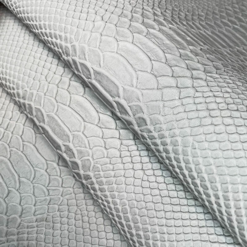 White Grayish Lambskin Leather With Snake Print 1.1mm//2.75oz Brich Snake 1187