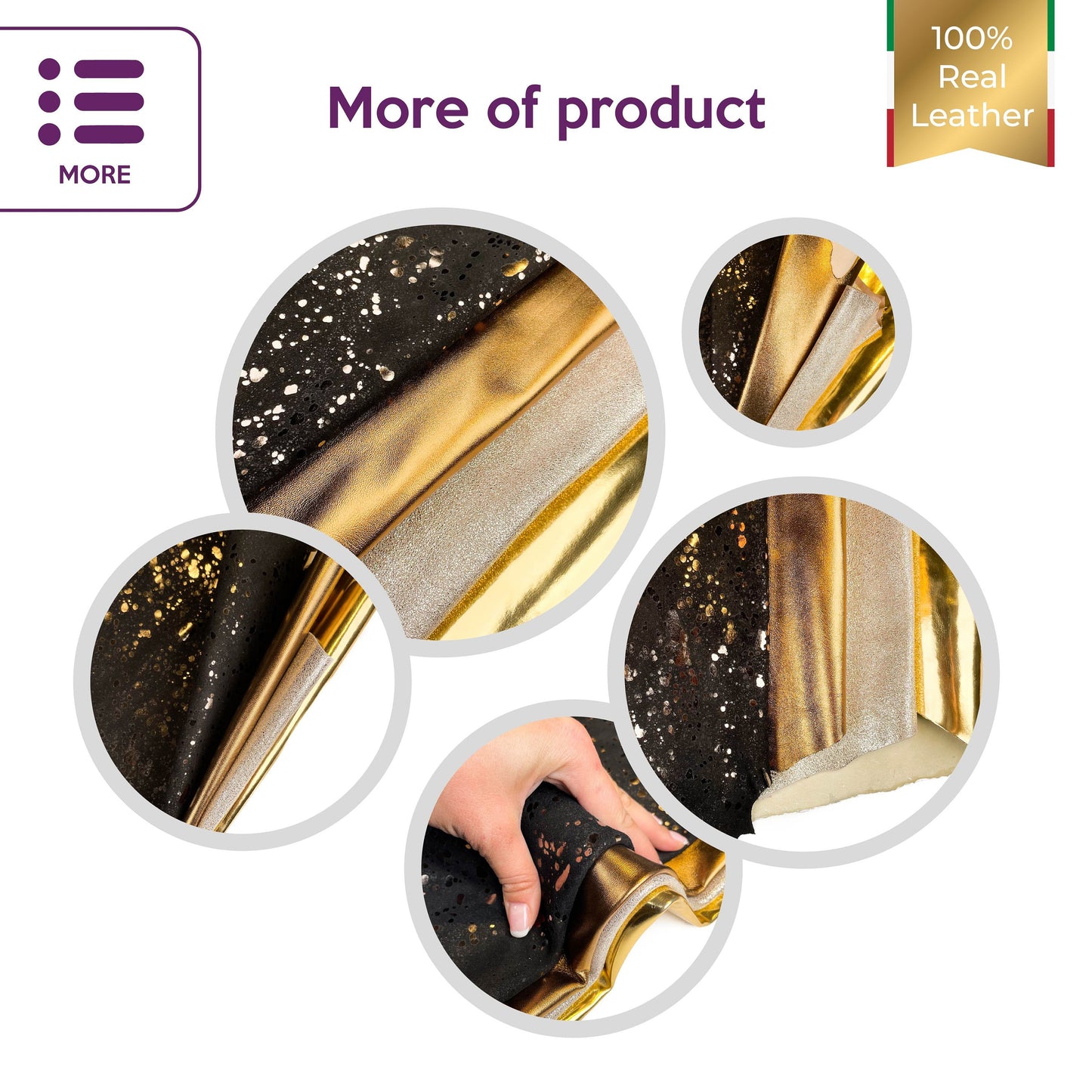Black Metallic Gold Bronze Lambskin Bundle of 4 Hides 0.9-1.1mm / 2.25 - 2.75oz