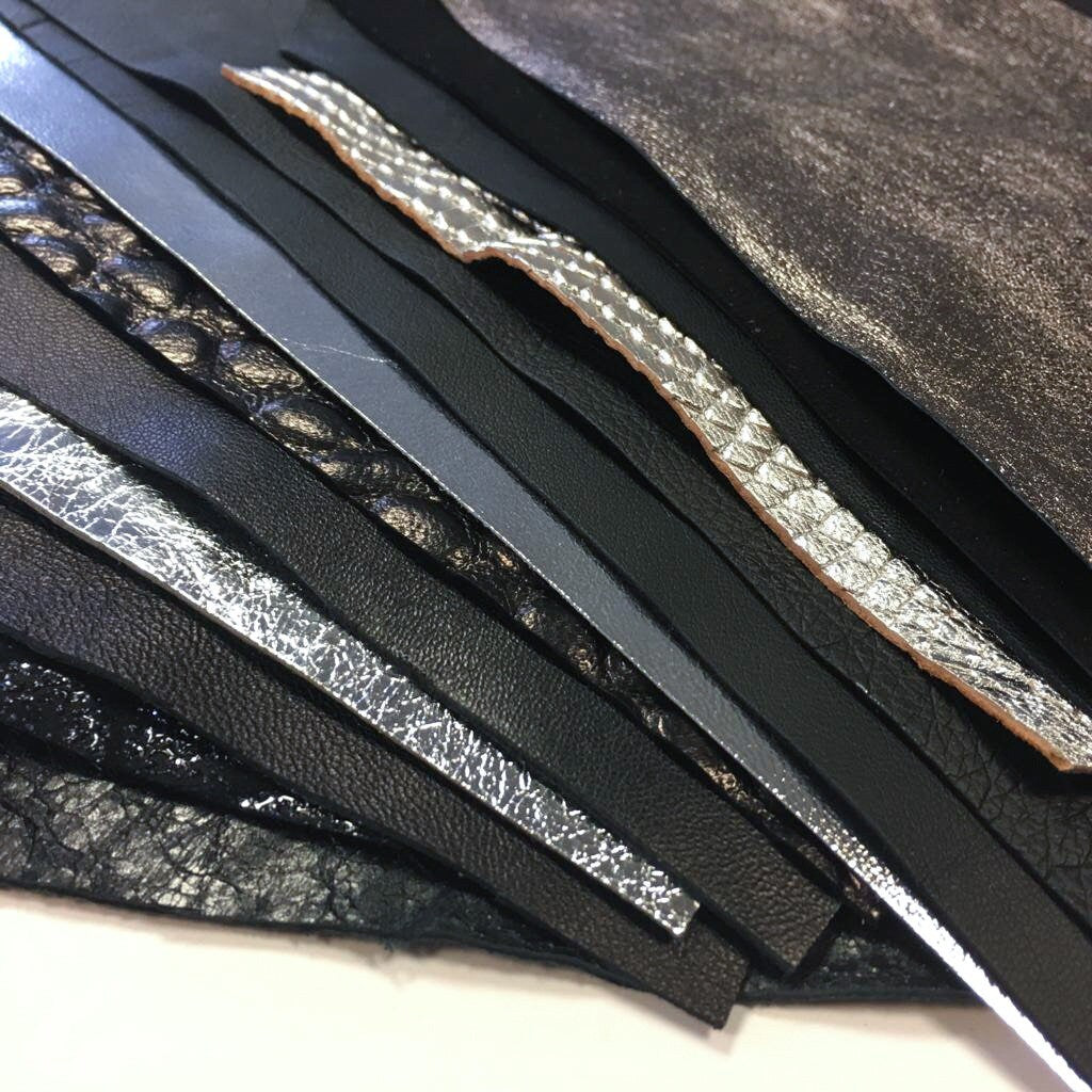 Black And Silver Lambskin, Calf Scrap Mix / Textured Plain Emboosed Renmants