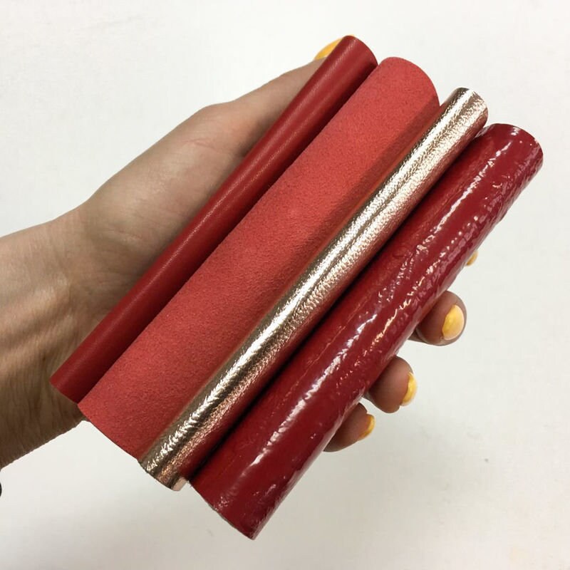 Red & Rose Gold Leather Mix 5x5in Sheets Four Real Pieces