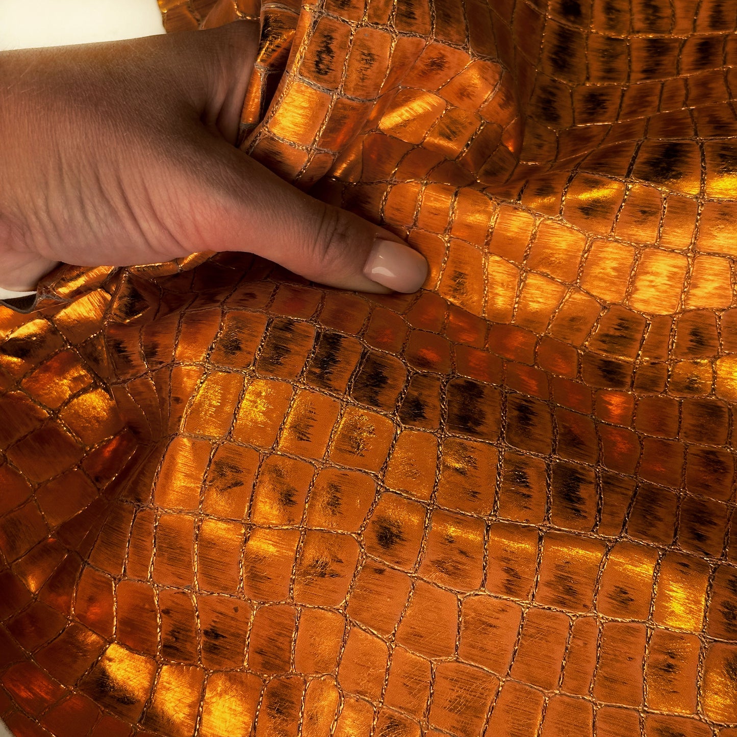 Orange Metallic Lambskin With Crocodile Print 1mm/2.5oz ORANGE CROCO 1536