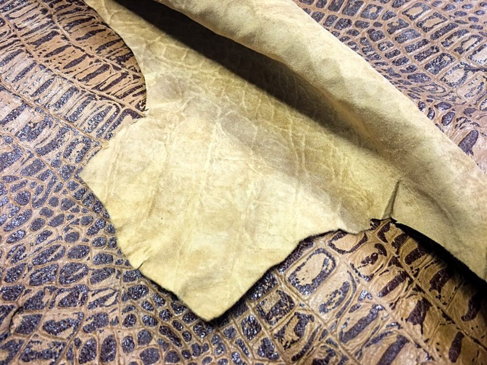Crocodile Print Lambskin Leather 0.8mm/2oz / APPLE CINAMON CROCODILE 467