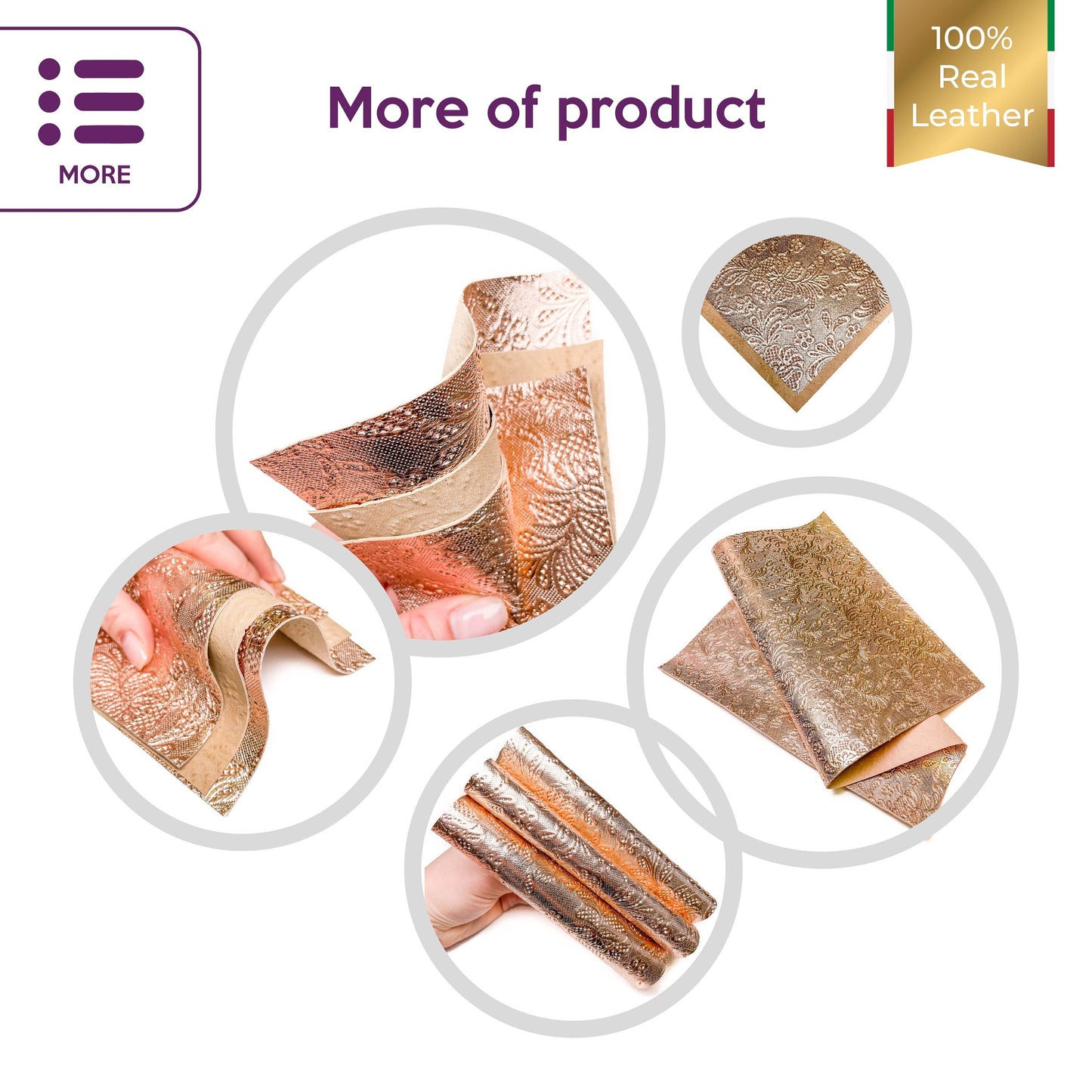 Rose Gold Lambskin Sheets With Print 0.6mm/1.5oz / ROSE GOLD FLOWERS 1011