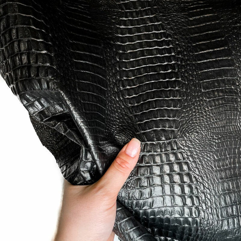 Black Crocodile Print Lambskin 0.8mm/2oz / GENUINE CROCODILE PRINT 1051