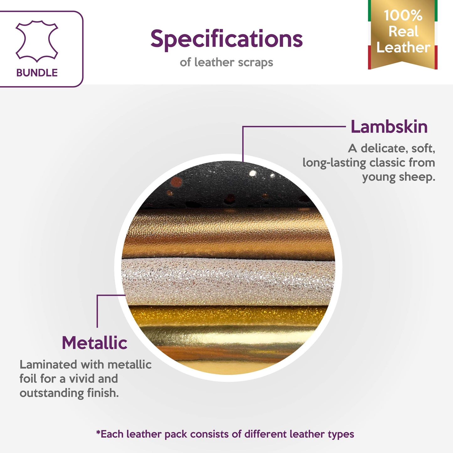 Black Metallic Gold Bronze Lambskin Bundle of 4 Hides 0.9-1.1mm / 2.25 - 2.75oz