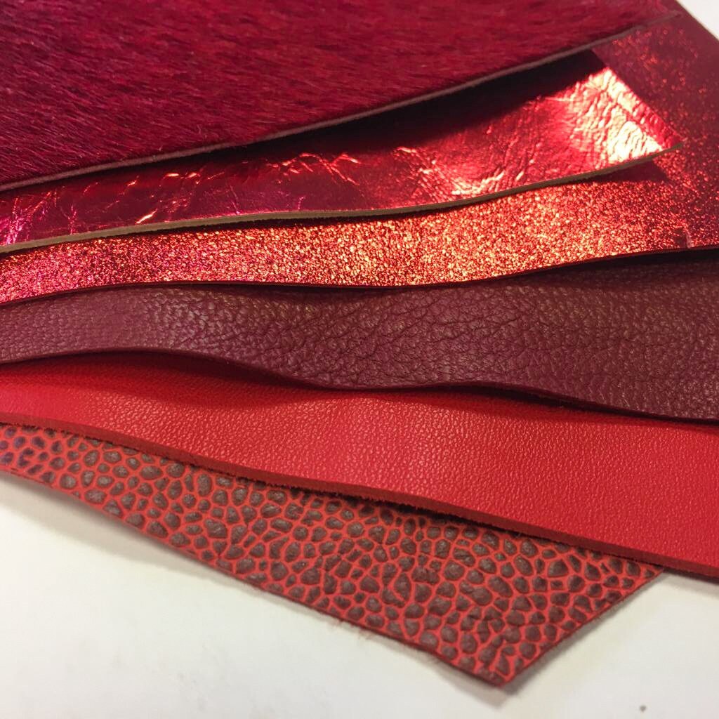 Red Leather Scraps Mix Pieces Small Burgundy Samples