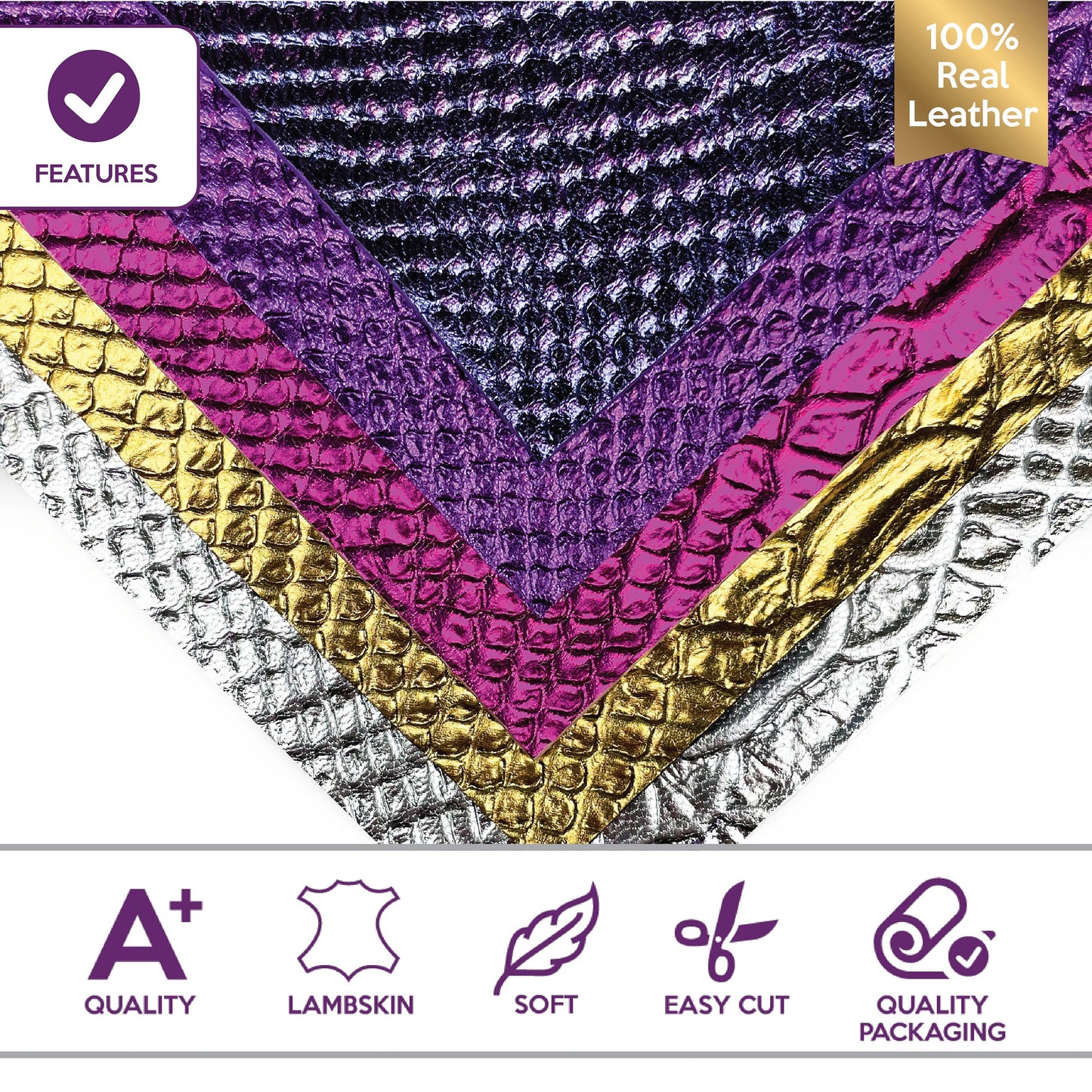 Royal Viola Mix Lambskin 8x10in Sheets with Snake Print 2oz/0.8mm