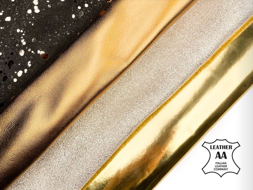 Black Metallic Gold Bronze Lambskin Bundle of 4 Hides 0.9-1.1mm / 2.25 - 2.75oz