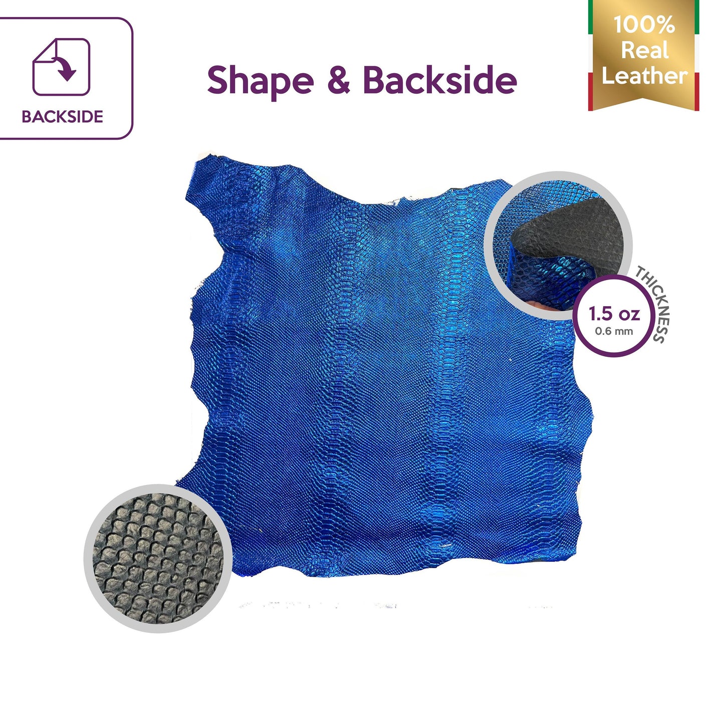 Royal Blue Metallic Lambskin With Snake Print 0.4-0.6mm/1-1.5oz / ROYAL BLUE SNAKE 1412