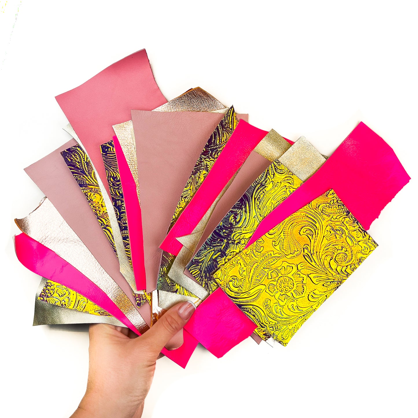 Neon Pink Barbie Holographic Gold Rose Gold Pastel Pink Scraps / All Size Pre-cut DIY Sample Mix
